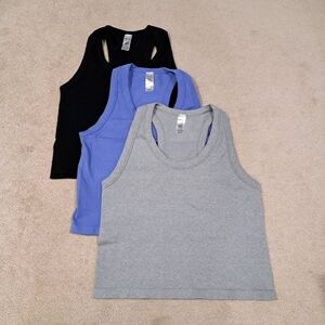 Reflex Set Of 3 Tanks Racer Back Ribbed Seamless Black Blue Grey Size XXL